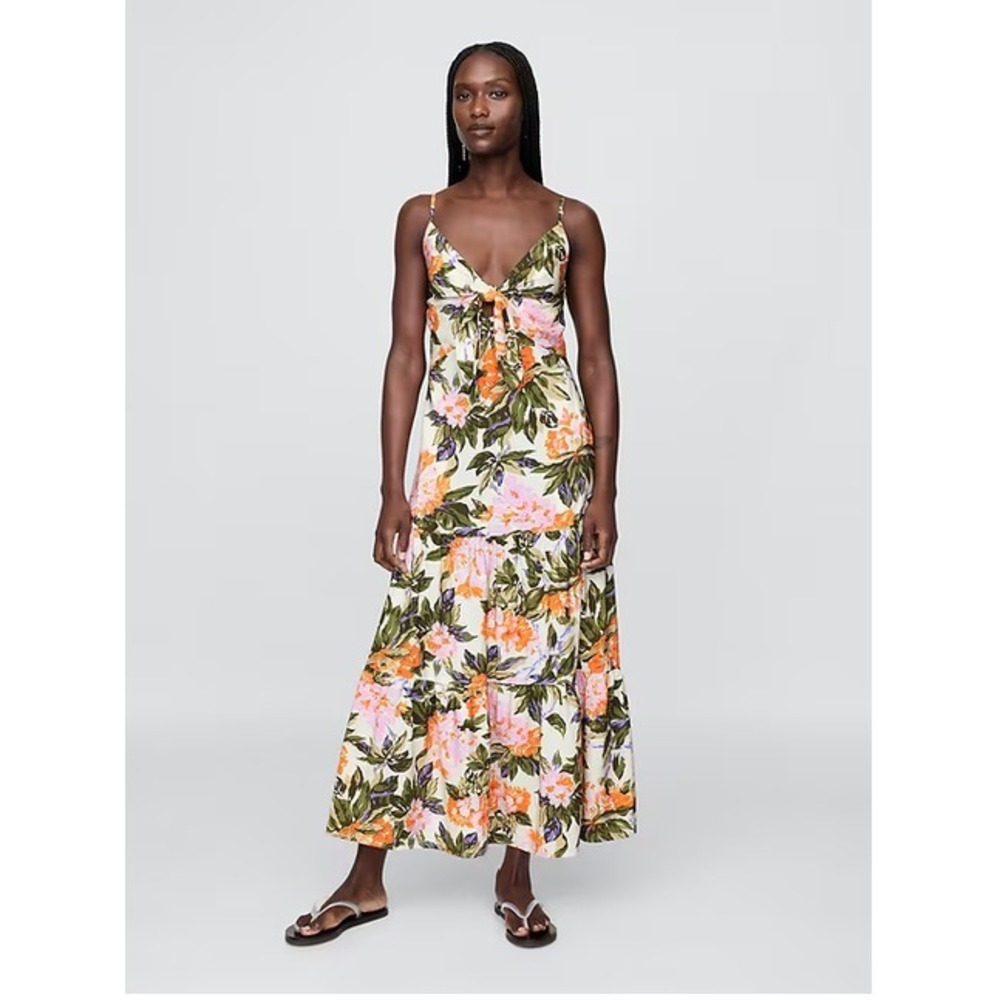 GAP Women's Size Medium Tie Front Tiered Maxi Dress Floral Print MSRP $128 NWT
